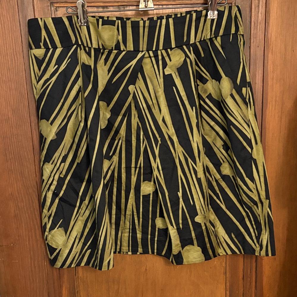 Women's Black and Olive Patterned A-Line Skirt
